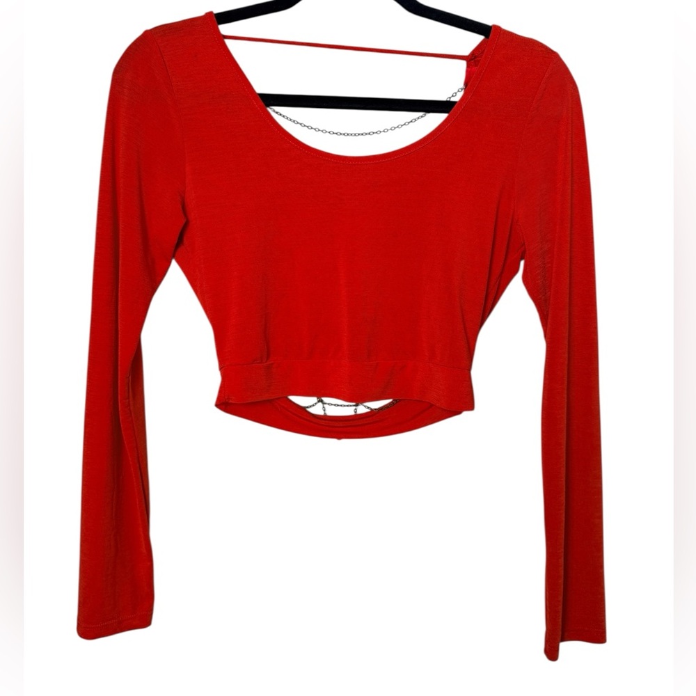 Topia Small Red Long Sleeve Crop Top with Back Chain